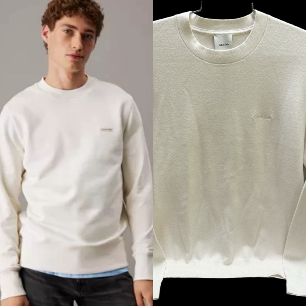 Calvin Klein Men's Cream Crewneck Shirt Long Sleeve M